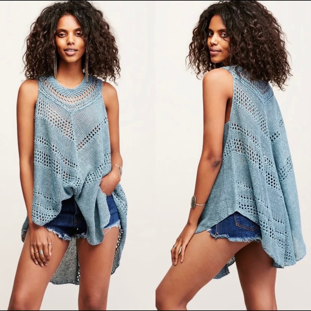 Free people Rhiannon open front knit blue poncho